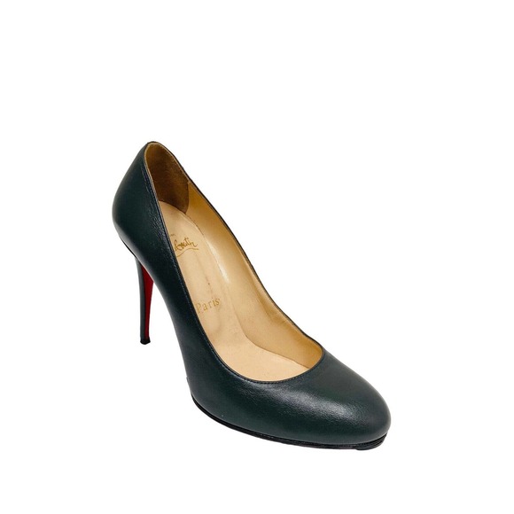 CHRISTIAN LOUBOUTIN Dark Gray Leather Round Toe Fifi 100mm Pumps Heels 37 - Picture 2 of 9